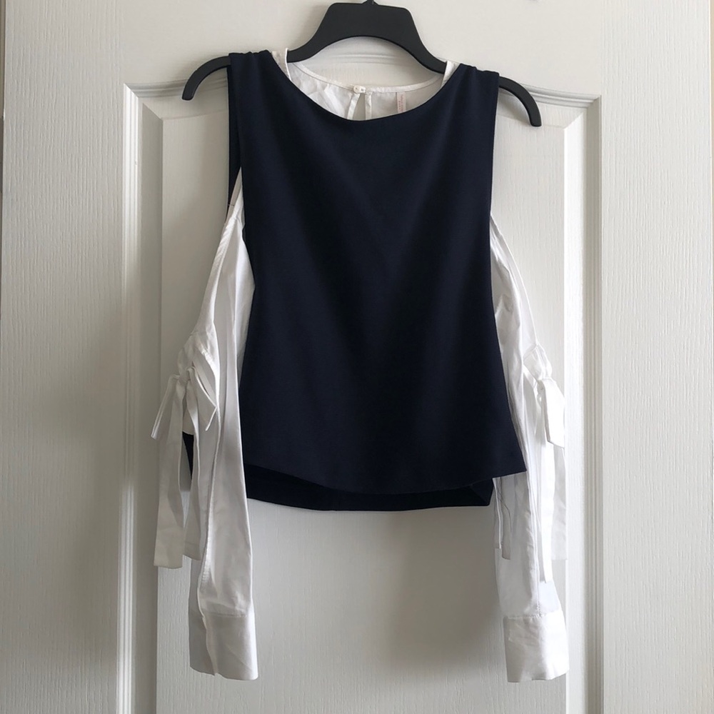 Zara navy and white w/ cold shoulder sleeves